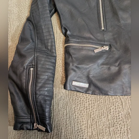 Harve Benard Black Faux Leather Biker Jacket, Women's Size Small - Picture 6 of 7